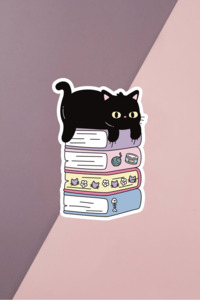 Under 20: Cat Book Stack Sticker