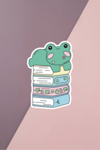 Under 20: Frog Book Stack Sticker