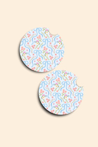 Car Accessories: Floral Bows - 2 Pack Car Coasters