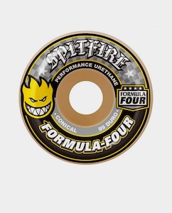 Skate: Spitfire - Formula 4 Conical Yellow Print 99d 52mm Wheel - Yellow