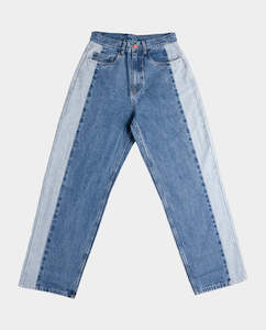 Pants Joggers: BeWider - Super Loose Jeans - Blue with Side Panel/Tabacco Stitching