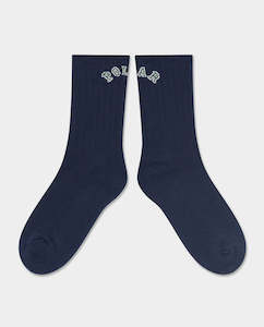 Socks: Polar - Large Rib College Logo Socks - Dark Blue