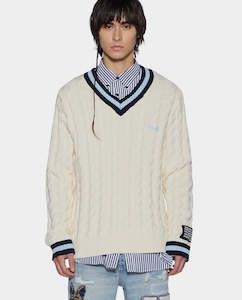 Jerseys: Ksubi - Princeton Cable Knit V-Neck - Vintage White