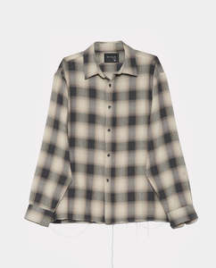 Shirts: Beach Brains - Hold LS Shirt - Cream/Navy Plaid