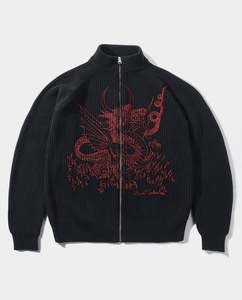 Butter Goods - Dragon Knit Zip-Thru Sweater - Black/Red