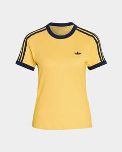 Short Sleeve Tees: Adidas - 3-Stripes Cali Tee - Warm Vanilla/Bold Gold/Night Indigo