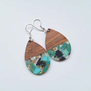 Wood & Resin Tear Drop Teal Sparkle