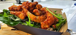 Korean-Fried Chicken, Mango, Crispy Shallot & Spring Onion Rice, Mesculine Salad