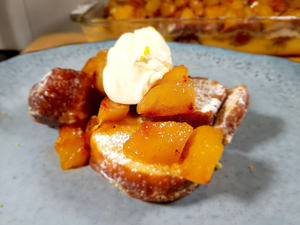 Products: Cinnamon Doughnut “Bread N Butter’ Pudding with Roasted Apples and Sour Cream