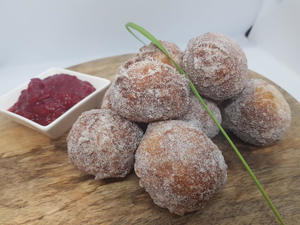 Mini Cinnamon Sugared Doughnuts with Berry & Vanilla Sauce