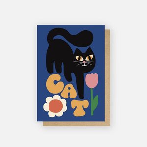 Cat Cards: Cat Greeting Card - Cat & Tulip