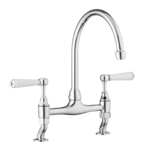 Traditional Kitchen Bridge Mixer Tap - Porcelain Levers - October Sale - Half Price !