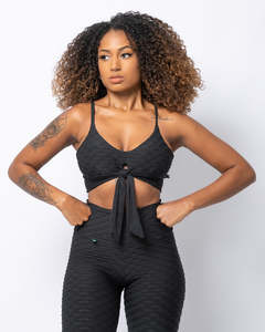 Black Tie-Front Sports Bra