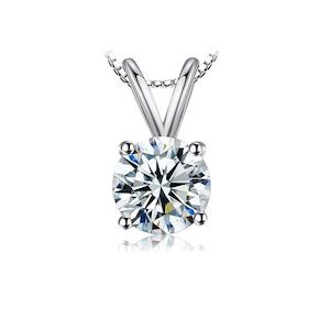 Solitaire Created 1ct Cubic Zirconia Pendant with 925 Sterling Silver Chain