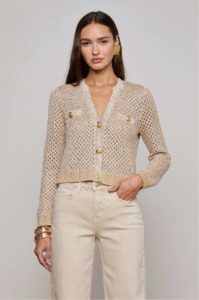 Jackets: L 'AGENCE - BLANCA SEQUIN CROP CARDI NATURAL