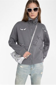 Jackets: ZADIG ET VOLTAIRE - MILLY ZIP MO EMBROIDERY WINGS GREY