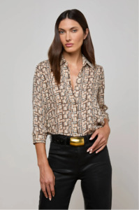 L 'AGENCE - NINA SILK BLOUSE ECRU MULTI GEO PRINT