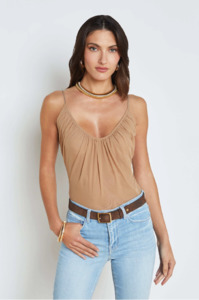 L 'AGENCE - GELINA RUNCHED BODYSUIT DARK CAPPUCCINO