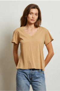 Perfect White Tee: PERFECT WHITE TEE - HENDRIX BOXY V NECK IN SUEDE