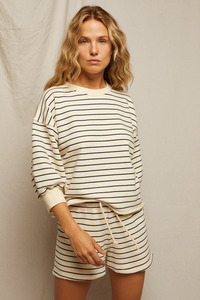 Perfect White Tee: PERFECT WHITE TEE - NIALL FLEECE PULLOVER NAVY STRIPE