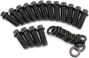 Fabrication Fasteners: Aeroflow Universal 3/8"-16 Header Bolts 1.00" UHL - Black Finish 12 Point Head, 8740 Material, Sold as a Pack of 16 (AF37-1006)