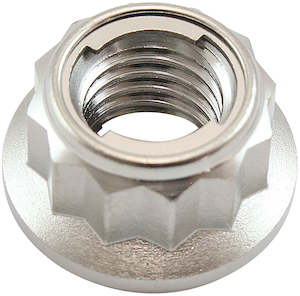 Fabrication Fasteners: Aeroflow M10 x 1.25mm Titanium 12 Point Locking Nut Natural Finish, Sold Single (AF3503-0011)