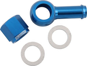 Aeroflow 90° Fuel Pump Banjo Kit - Blue 3/8" Barb Banjo Fitting & Cap (AF49-1220)