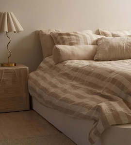 Bed Linen: Home Lab | 100% French Flax Linen Duvet Cover Set | Wide Natural Stripe