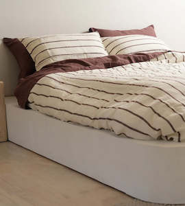 100% French Flax Linen Duvet Cover Set I Cocoa Stripe