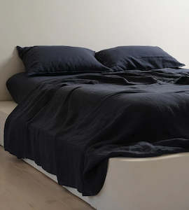 100% French Flax Linen Sheet Set I Midnight