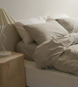 Bed Linen: 100% Stonewashed Cotton Duvet Set I Olive Stripe