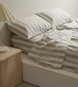 Bed Linen: 100% Stonewashed Cotton Sheet Set I Sage Stripe
