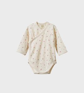 Nature Baby Bodysuits: Nature Baby | L/S Kimono Bodysuit Pointelle I Posey Blossom Print