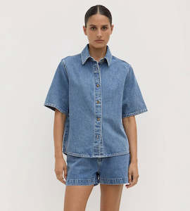 Assembly Label | Boxy Denim Short Sleeve Shirt | Dark Stone