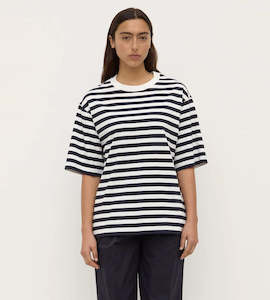 Assembly Label | Monte Stripe Cotton Short Sleeve Tee | True Navy/White Stripe