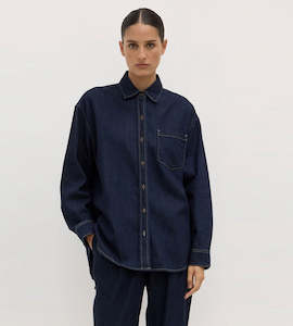 Shirts: Assembly Label | Kiera Recycled Denim Long Sleeve Shirt | Deep Indigo