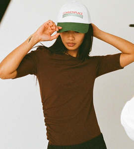 Tops: Commonplace | Ruched SS Tee | Choc