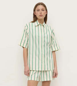 Tops: Assembly label | Agnes Stripe Short Sleeve Shirt | Butter/Bright Green