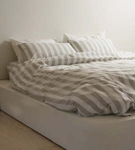 Bed Linen: Home Lab I 100% Stonewashed Cotton Duvet Set I Sage Stripe