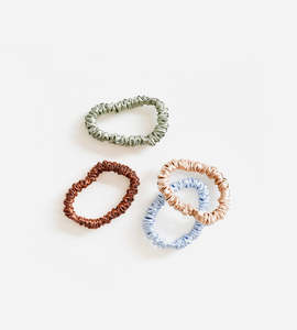Hair Accessories: La Dailie | The Soft Silk Skinny Scrunchie 4 Pack | Sand/Cocoa/Fern/Sky
