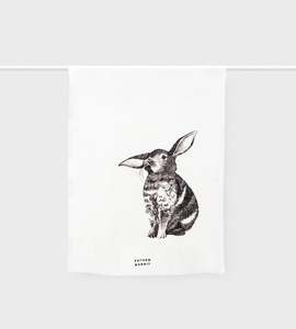 Father Rabbit | Baby Bunny Linen Tea Towel | Cream