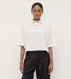 T Shirts: Assembly label | Callie Cropped Polo | White