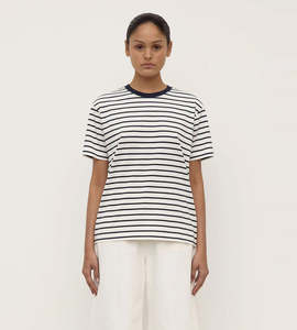 T Shirts: Assembly Label | Leony Stripe Tee | True Navy/ Antique White