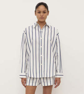 Assembly label | Nara Stripe Long Sleeve Shirt | White/True Navy