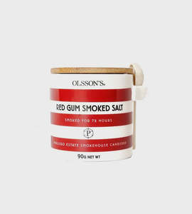 For Him: Olsson's Red Gum Smoked Salt | Stoneware Stripe Jar Red