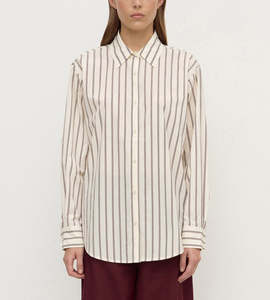 Shirts: Assembly Label | Amaro Italian Stripe Long Sleeve Shirt | Merlot/White
