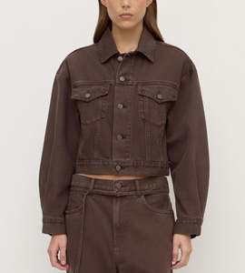 Denim: Assembly Label | Womens Cropped Denim Jacket | Dark Ganache