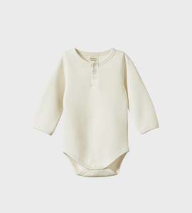 Nature Baby Bodysuits: Nature Baby | Henley L/S Bodysuit Waffle | Natural