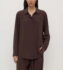 Shirts: Assembly Label | Betty Silk Long Sleeve Shirt | Ganache