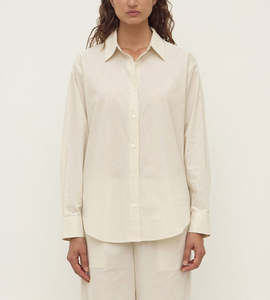 Shirts: Assembly Label | Marina Stripe Fitted Shirt | White/Grey Stripe